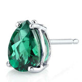 1.5Ct Pear Cut Green Emerald Classic Solitaire Stud Earrings 14K White Gold Over