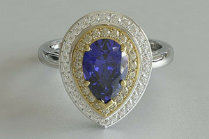 3ct Pear Blue Sapphire Engagement Ring Double Halo Solitaire 14k White Gold Over