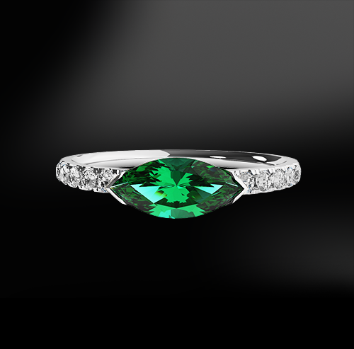 1Ct Marquise Cut Green Emerald Diamond Band Solitaire Ring 14K White Gold Finish