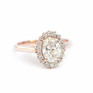 1.6ct Oval Cut Diamond Engagement Ring Halo Vintage Solitaire 14k Rose Gold Over