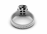 Solitaire Rope Shank Ring 1.2ct Cushion Cut Black Diamond 14k White Gold Finish