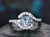 2Ct Round Cut Blue Aquamarine Swirl Twist Engagement Ring 14K White Gold Finish