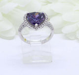 2.4ct Heart Cut Amethyst Engagement Ring Cluster Accent Halo 14k White Gold Over