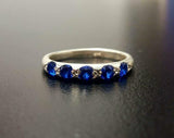 1.35ct Wedding Ring Band Round Cut Blue Sapphire Stackable 14k White Gold Finish