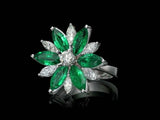 1.73ct Marquise Cut Green Emerald Engagement Ring Flower 14k White Gold Finish