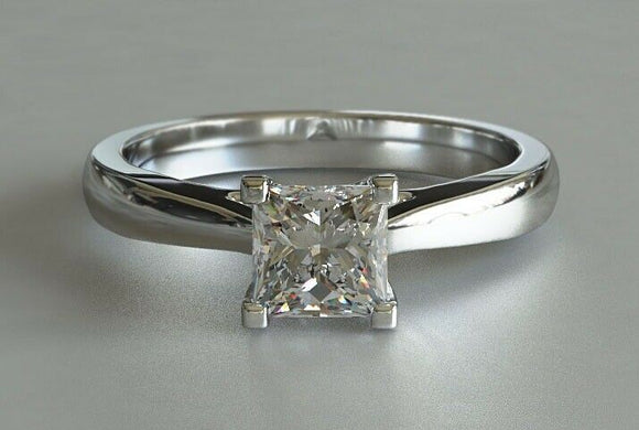 0.7ct Princess Cut Diamond Engagement Ring 4 Prong Solitaire 14k White Gold Over