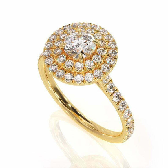 2.6ct Round Cut VVS1D Diamond Engagement Ring Double Halo 14k Yellow Gold Finish