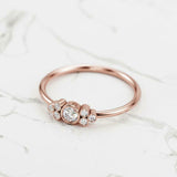 Thin Minimalist Petite Engagement Ring 0.5ct Round Cut Diamond 14k RoseGold Over