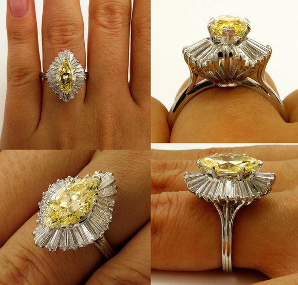 6Ct Marquise Cut Yellow Sapphire Ballerina Cocktail Ring 18K White Gold Finish