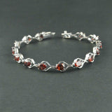 9Ct Oval Cut Red Garnet Stylish Design Tennis Bracelet 14K White Gold Finish