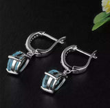 2.2ct Pear Cut Blue Aquamarine Dangle Drop Earrings 14k White Gold Finish