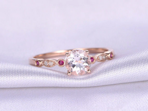 1ct Round Cut Peach Morganite Engagement Ring Diamond Accent 14k Rose Gold Over