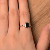 1.2ct Engagement Ring Emerald Cut Black Diamond Three Stone 14k WhiteGold Finish