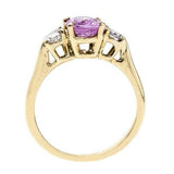 2ct Oval Cut Pink Sapphire Engagement Ring Diamond Trilogy 14k YellowGold Finish