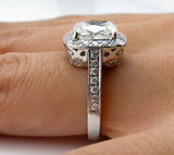 5Ct Cushion Cut VVS1/D Diamond Halo Vintage Engagement Ring 14K White Gold Over