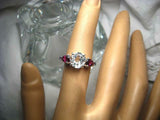 2.5ct Round Cut Diamond Trilogy Engagement Ring 14k White Gold Over Ruby Accents