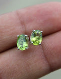 1ct Stud Earrings Oval Cut Green Peridot Solitaire Design 14k White Gold Finish