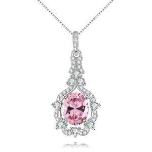 2ct Pink Sapphire Pendant Oval Cut Vintage Inspired 14k White Gold Over NO CHAIN