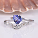 1.3ct Heart Cut Blue Tanzanite Bridal Set Engagement Ring 14k WhiteGold Finish