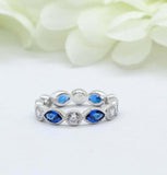 1ct Marquise Cut Blue Sapphire Wedding Band Full Eternity 14k White Gold Finish