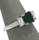 2Ct Asscher Cut Emerald Diamond Trilogy Engagement Ring 14K White Gold Finish