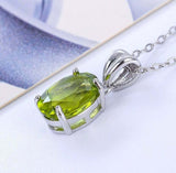 2.3ct Green Peridot Pendant with Chain Oval Cut Solitaire 14k White Gold Finish