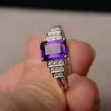 2ct Emerald Cut Purple Amethyst Solitaire Engagement Ring 14k White Gold Finish