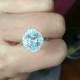 2ct Oval Blue Aquamarine Engagement Ring Ballerina Sunburst 14k White Gold Over