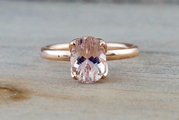 1ct Oval Cut Peach Morganite Engagement Ring Solitaire Women 14k RoseGold Finish