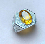 5ct Oval Cut Yellow Citrine Studded Engagement Men Ring 14k White Gold Finish