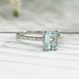 4Ct Emerald Cut Aquamarine Diamond Accents Solitaire Ring 14K White Gold Finish