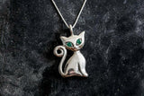 0.5ct Green Emerald Pendant Round Cut Cat Kitten 14k White Gold Finish NO CHAIN