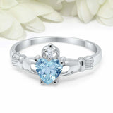 1.1ct Heart Blue Aquamarine Engagement Ring Claddagh Irish 14k White Gold Finish