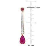 3Ct Pear Cut Pink Ruby Diamond Vertical Bar Drop Earrings 14K Rose Gold Finish