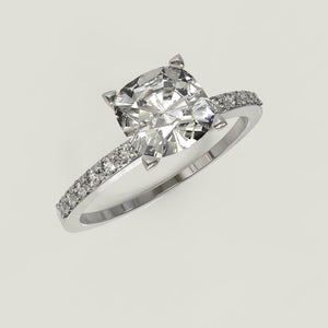 2ct Cushion Diamond Engagement Ring Round Accent Solitaire 14k White Gold Finish