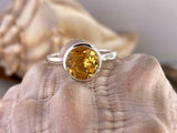 1.5ct Engagement Ring Round Cut Yellow Citrine Solitaire 14k White Gold Finish