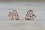 1.2ct Round Cut VVS1D Diamond Cluster Heart Stud Earrings 14k Rose Gold Finish