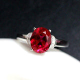 2ct Oval Cut Ruby Engagement Ring Diamond Accent Solitaire 14k Rose Gold Finish