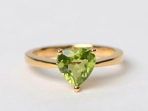 1ct Engagement Ring Heart Cut Green Peridot Solitaire 14k Yellow Gold Finish