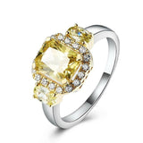 3Ct Radiant Cut Yellow Sapphire Halo Ring 14K Dual Gold Finish with Oval Accents