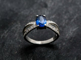 1.6ct Engagement Ring Oval Cut Blue Sapphire Split Shank 14k White Gold Finish