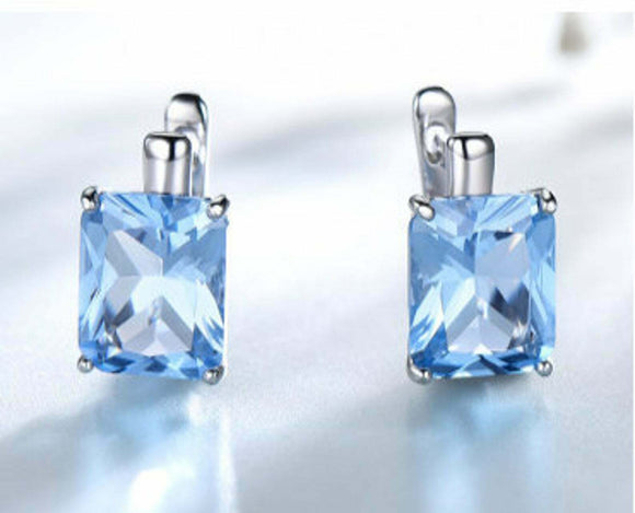 2.3ct Stud Earrings Radiant Cut Topaz Solitaire Latch Back 14k White Gold Finish