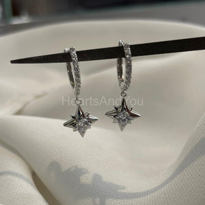 2ct Round Cut Moissanite Star Charm Hinged Drop Earrings 14K White Gold Plated