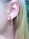 5Ct Baguette Cut Red Ruby Vertical Bar Drop Earrings 14K White/Y/R Gold Finish