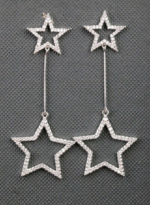 1ct Round Cut VVS1 Diamond Dual Star Design Drop Earrings 14k White Gold Finish