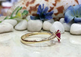 1.7ct Pear Cut Ruby Round Diamond Accent Engagement Ring 14k Yellow Gold Finish