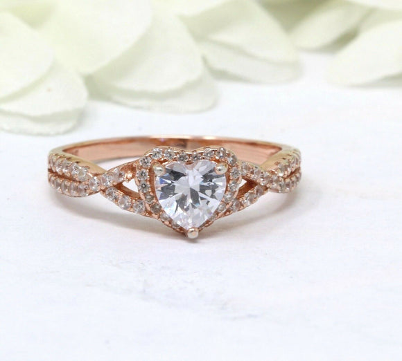 3.5Ct Heart Cut Diamond Split Band Halo Engagement Ring 14K Rose Gold Finish