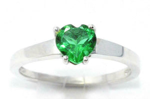 1ct Engagement Ring Heart Cut Green Emerald Solitaire Women 14k WhiteGold Finish