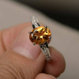 1.5ct Oval Cut Yellow Citrine Engagement Ring 14k White Gold Over Diamond Accent