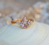 1.8ct Engagement Ring Pear Cut Peach Morganite Diamond Accent 14k Rose Gold Over